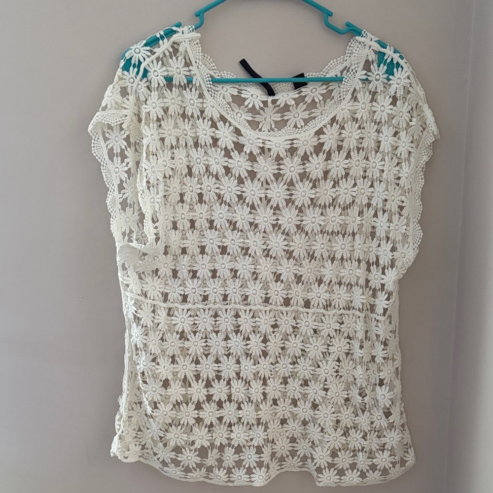 Skye's the Limit Ivory Crochet Floral Top